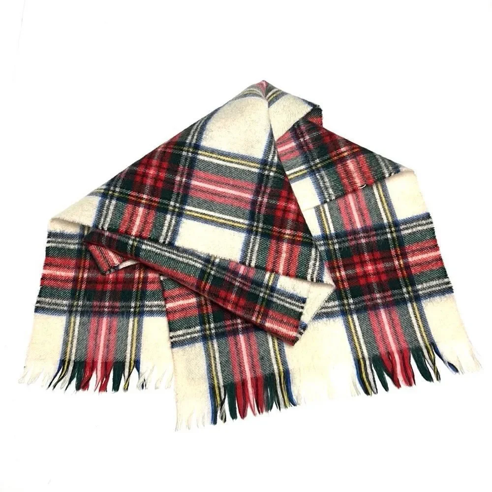 Wool Tartan Plaid Scarf White Red Gray Women’s Men’s made in Uruguay
